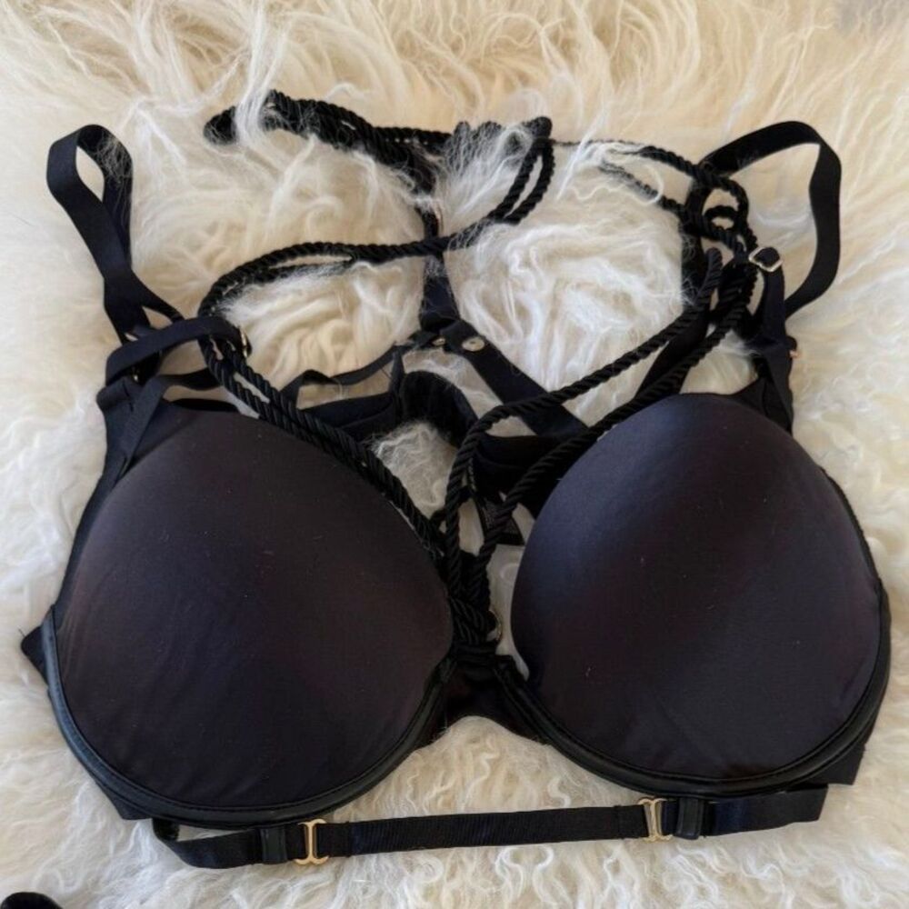 Honey Birdette Shibari 2016 Black Strappy Bondage Bra 36D Rare Discontinued